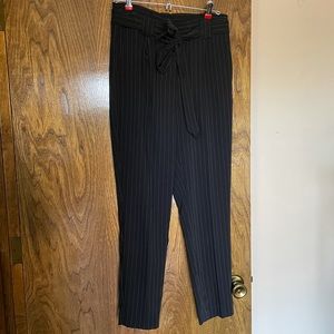 Express Pinstriped High-Rise Paper Bag Waist Ankle Pants
